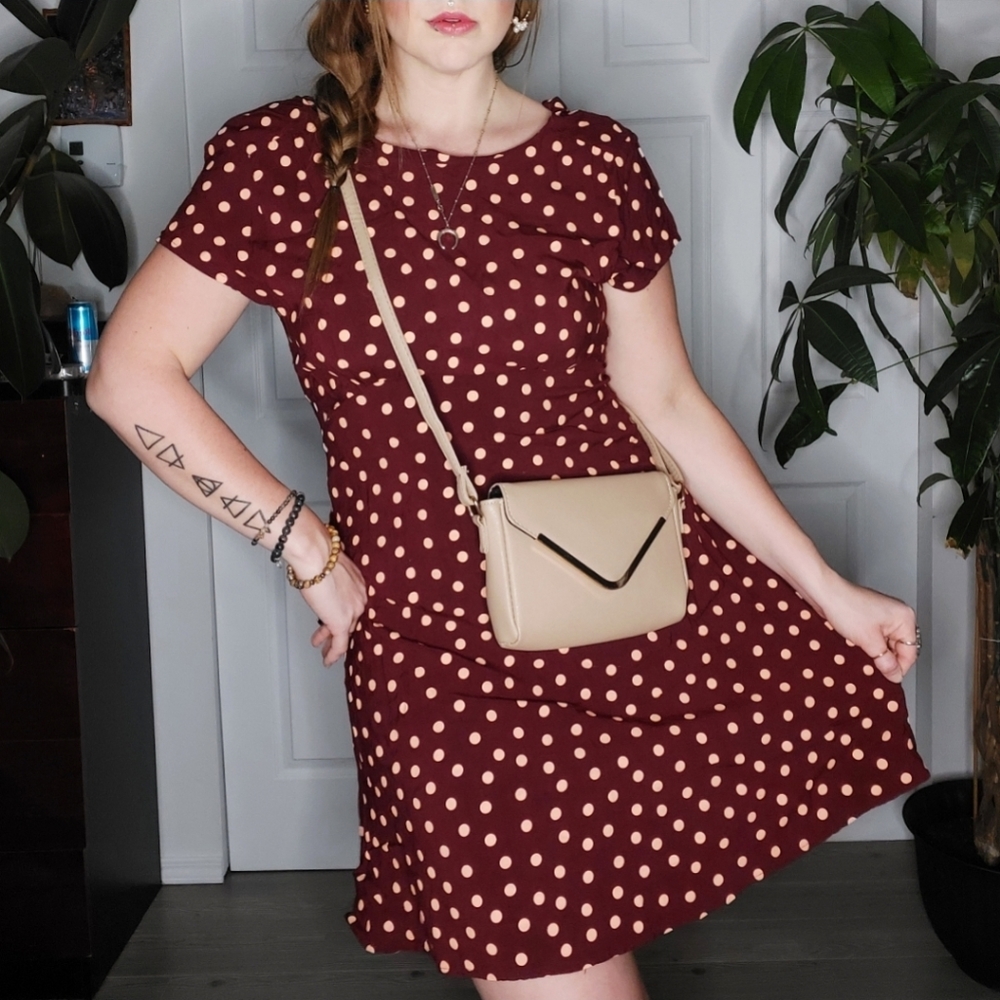 Vero Moda Burgundy Polka Dot Dress
